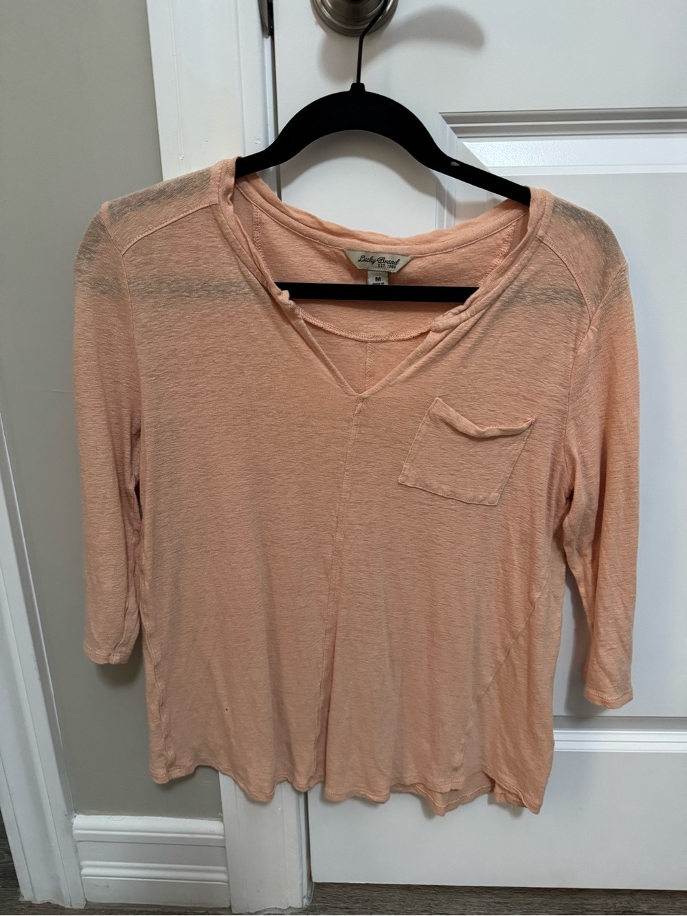 Lucky Brand Peach Lightweight V-Neck Pocket Top - Women